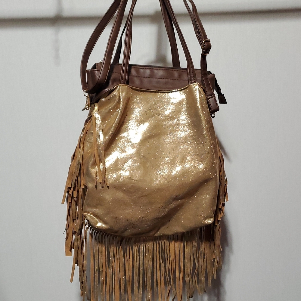 Gold Fringe Women's Bag Purse Pocket Book Large